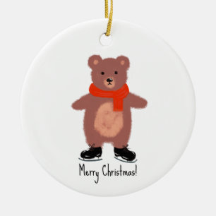 Funny bear skating ceramic ornament