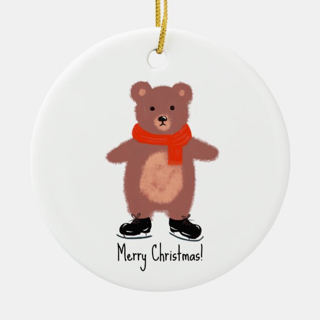 Funny bear skating ceramic ornament (Front)