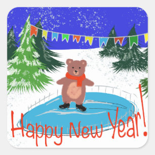  Funny bear skating Square Sticker