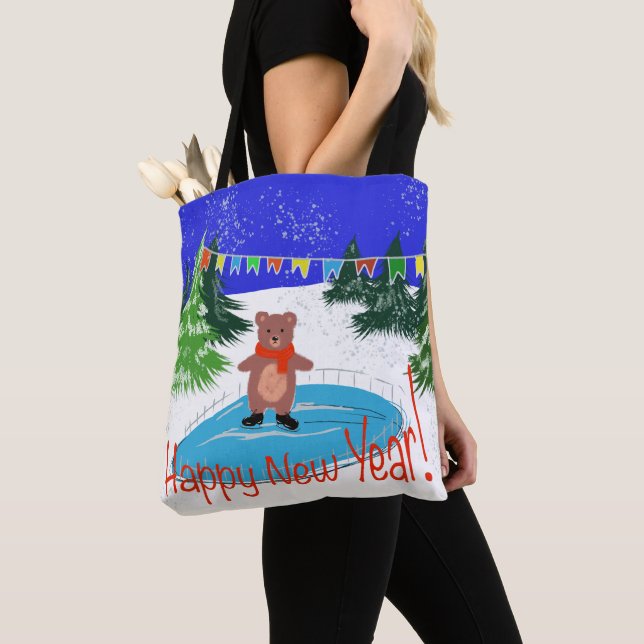  Funny bear skating Tote Bag (Close Up)