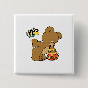 Funny Bear Sneaking Honey 2 Inch Square Button