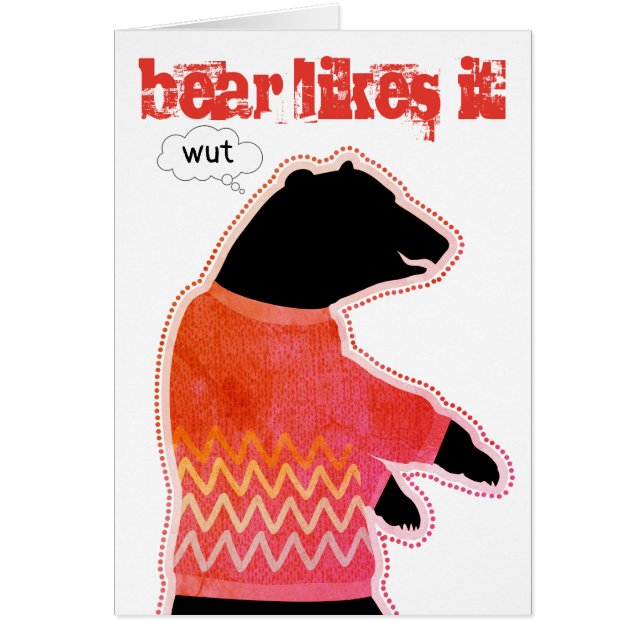 funny bear sweater knitting crochet Christmas card (Front)