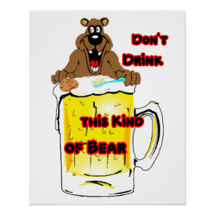 Funny Bear taking a Bath in a Glass of beer on a Poster