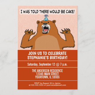 Funny Bear Wants Cake Birthday Party Invitation