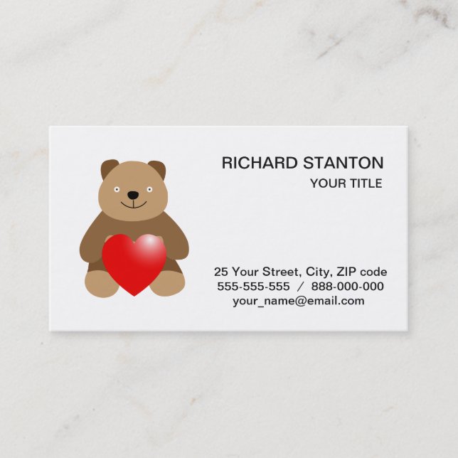 Funny bear with a heart business card (Front)