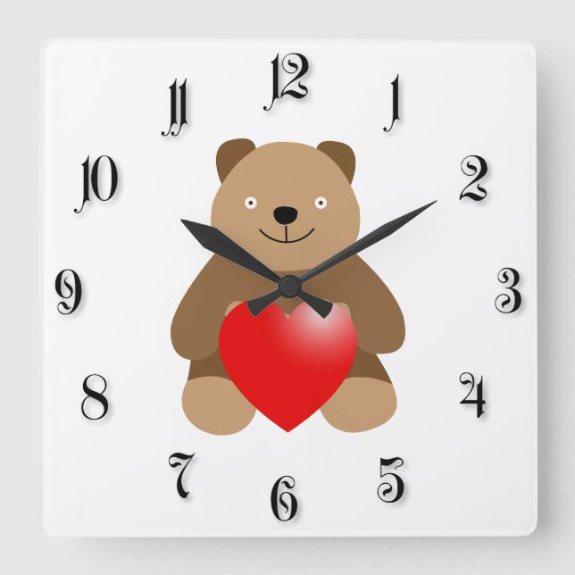 Funny bear with a heart square wall clock (Front)