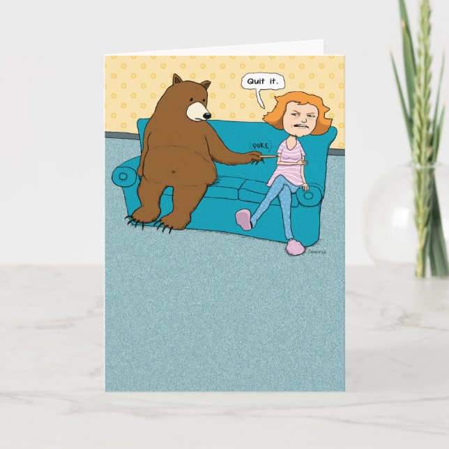Funny Bear with Pointy Stick Birthday Card (Front)