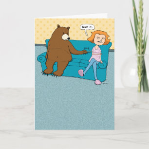 Funny Bear with Pointy Stick Birthday Card