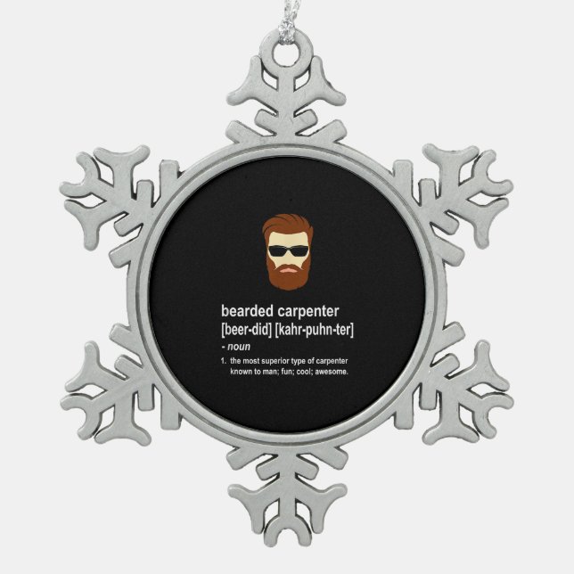 Funny Beard Carpenter Gift  Men Snowflake Pewter Christmas Ornament (Front)