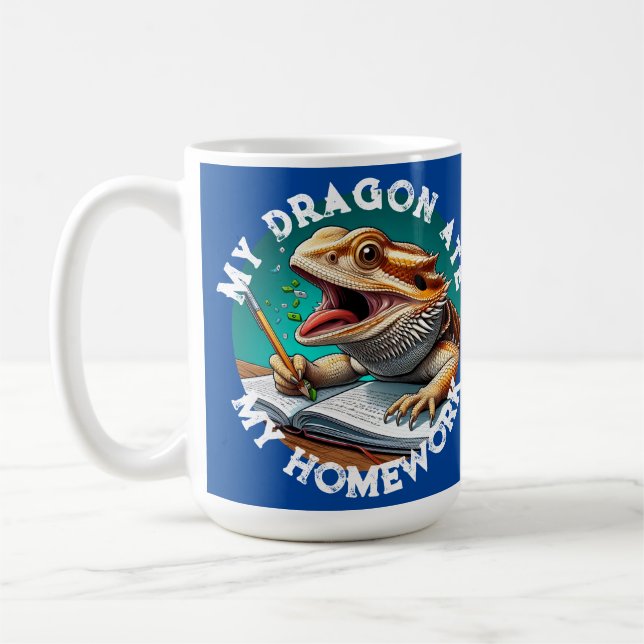 Funny Bearded Dragon Ate Homework Coffee Mug (Left)