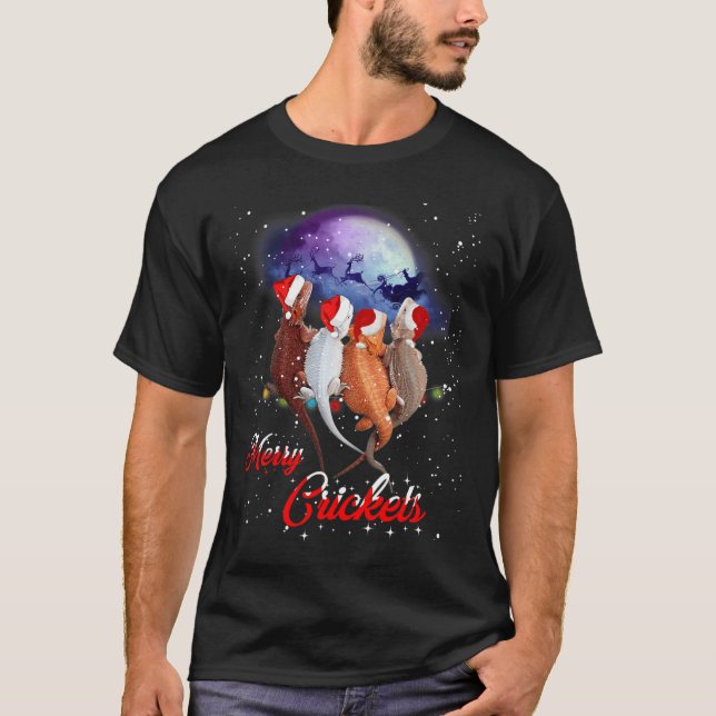 Funny Bearded Dragon Christmas Tee Merry Crickets  (Front)