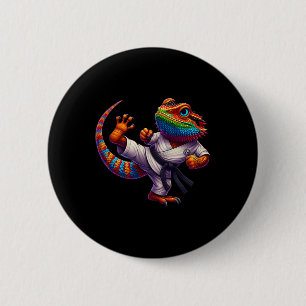 Funny Bearded Dragon High Kick Karate Samurai Ninj 2 Inch Round Button