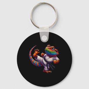 Funny Bearded Dragon High Kick Karate Samurai Ninj Keychain