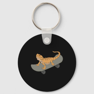 Funny Bearded Dragon On Skateboard Cute Pet Lizard Keychain