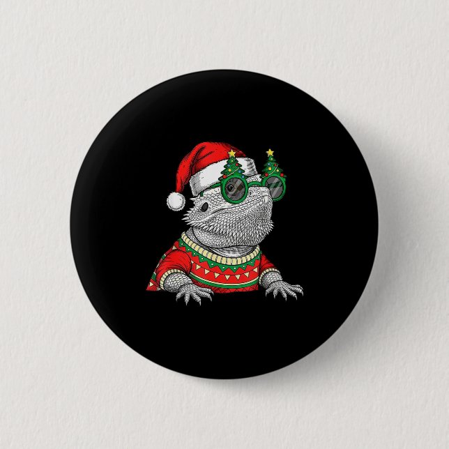 Funny Bearded Dragon Santa Hat Christmas  2 Inch Round Button (Front)