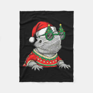 Funny Bearded Dragon Santa Hat Christmas  Fleece Blanket