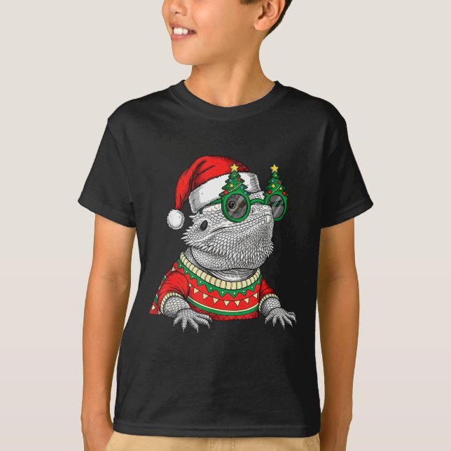 Funny Bearded Dragon Santa Hat Christmas  T-Shirt (Front)