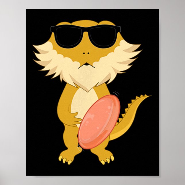 Funny Bearded Dragon Wearing Sungles Playing Disc  Poster (Front)
