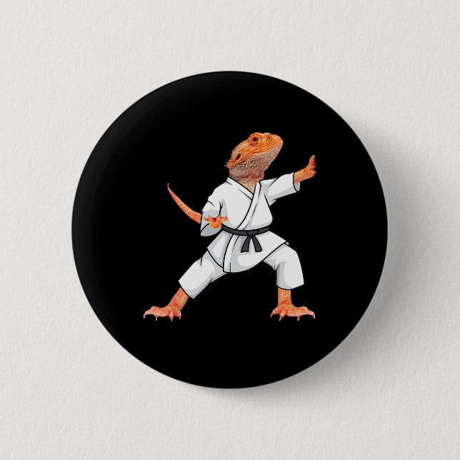 Funny Bearded Dragons Doing Karate Samurai Ninja L 2 Inch Round Button (Front)