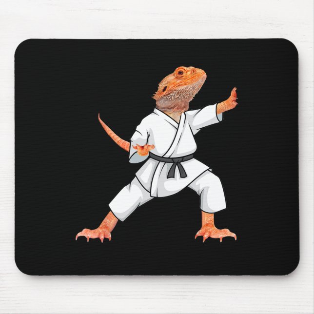 Funny Bearded Dragons Doing Karate Samurai Ninja L Mouse Pad (Front)