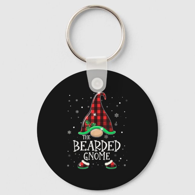 Funny Bearded Gnome Buffalo Plaid Matching Christm Keychain (Front)
