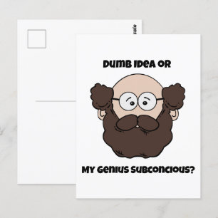 Funny Bearded Professor Cartoon, Genius or Dumb Postcard