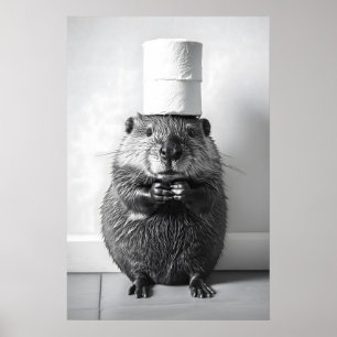 Funny Beaver Bathroom Print Vintage Toilet Paper