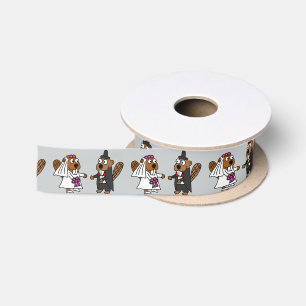 Funny Beaver Bride and Groom Wedding Ribbon Satin Ribbon