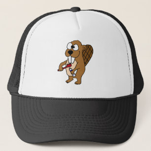 Funny Beaver Brushing Teeth Cartoon Trucker Hat