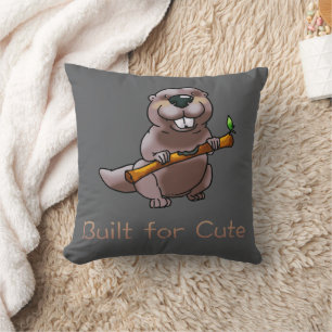 Funny Beaver Cartoon – Built for Cute Throw Pillow