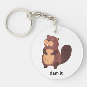 Funny Beaver Dam it Beavers Humour Cute Animal Gra Keychain