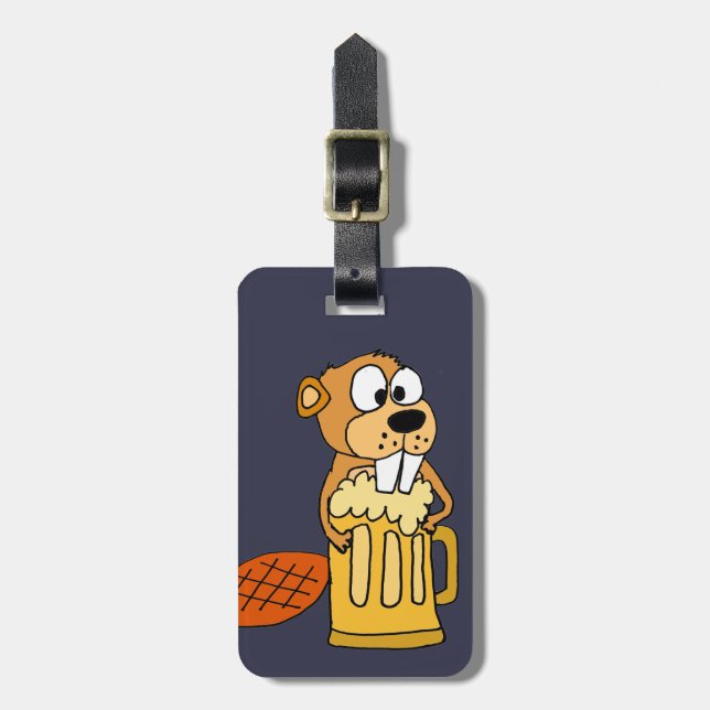 Funny Beaver Drinking Beer Luggage Tag (Front Vertical)