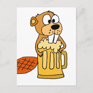 Funny Beaver Drinking Beer Postcard