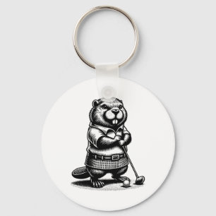 Funny Beaver Golfer Swing Golfing Rodent Sports Keychain