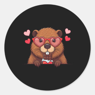 Funny Beaver Heart Chocolate Valentine Womens Mens Classic Round Sticker