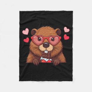 Funny Beaver Heart Chocolate Valentine Womens Mens Fleece Blanket
