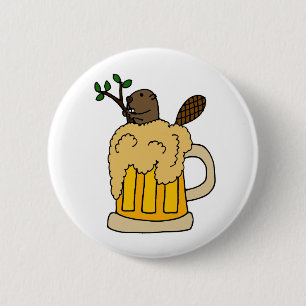 Funny Beaver in Beer Mug 2 Inch Round Button
