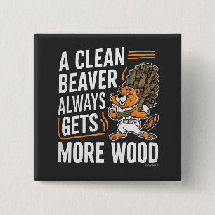 Funny Beaver Lumber Pun Vintage Art 2 Inch Square Button