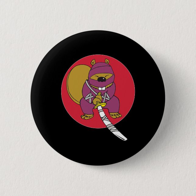Funny Beaver . Ninja Beaver  2 Inch Round Button (Front)