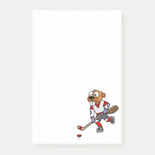 Funny Beaver Playing Ice Hockey Cartoon Post-it Notes