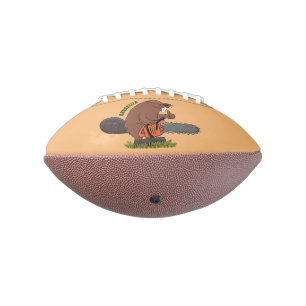 Funny beaver with chainsaw cartoon humor football