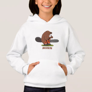Funny beaver with chainsaw cartoon humour