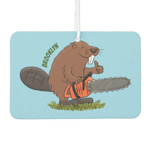 Funny beaver with chainsaw cartoon humour  air freshener