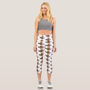 Funny beaver with chainsaw cartoon humour capri leggings