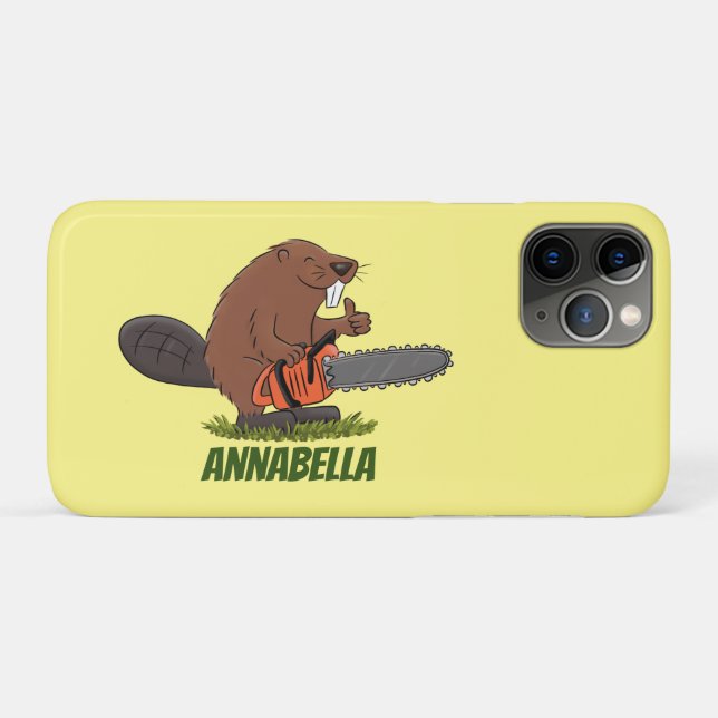 Funny beaver with chainsaw cartoon humour Case-Mate iPhone case (Back (Horizontal))