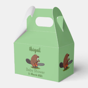 Funny beaver with chainsaw cartoon humour favor box