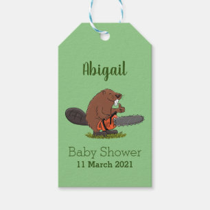 Funny beaver with chainsaw cartoon humour gift tags