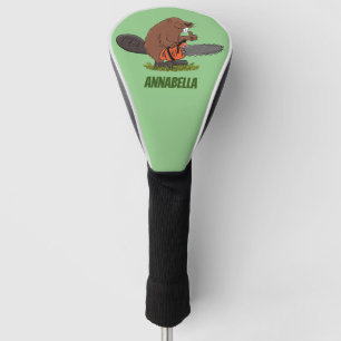 Funny beaver with chainsaw cartoon humour golf head cover