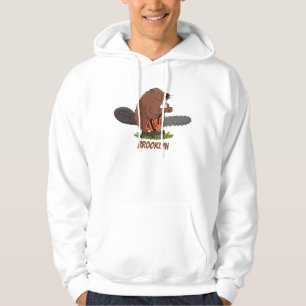 Funny beaver with chainsaw cartoon humour hoodie