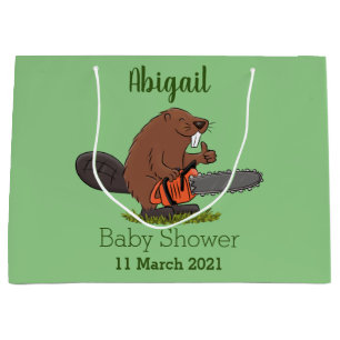 Funny beaver with chainsaw cartoon humour large gift bag